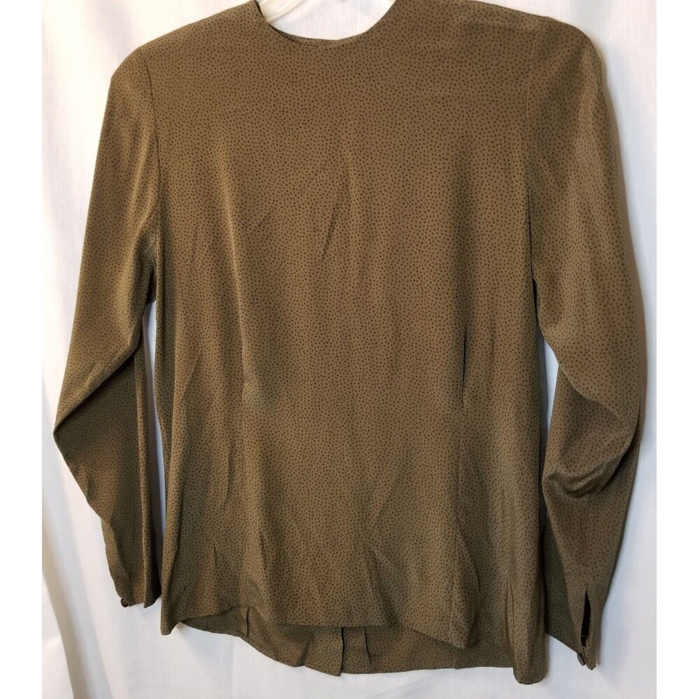 Vintage Mark Shale Shirt Womens Size 4 Green Black Silk Polka Dot - Picture 3 of 9